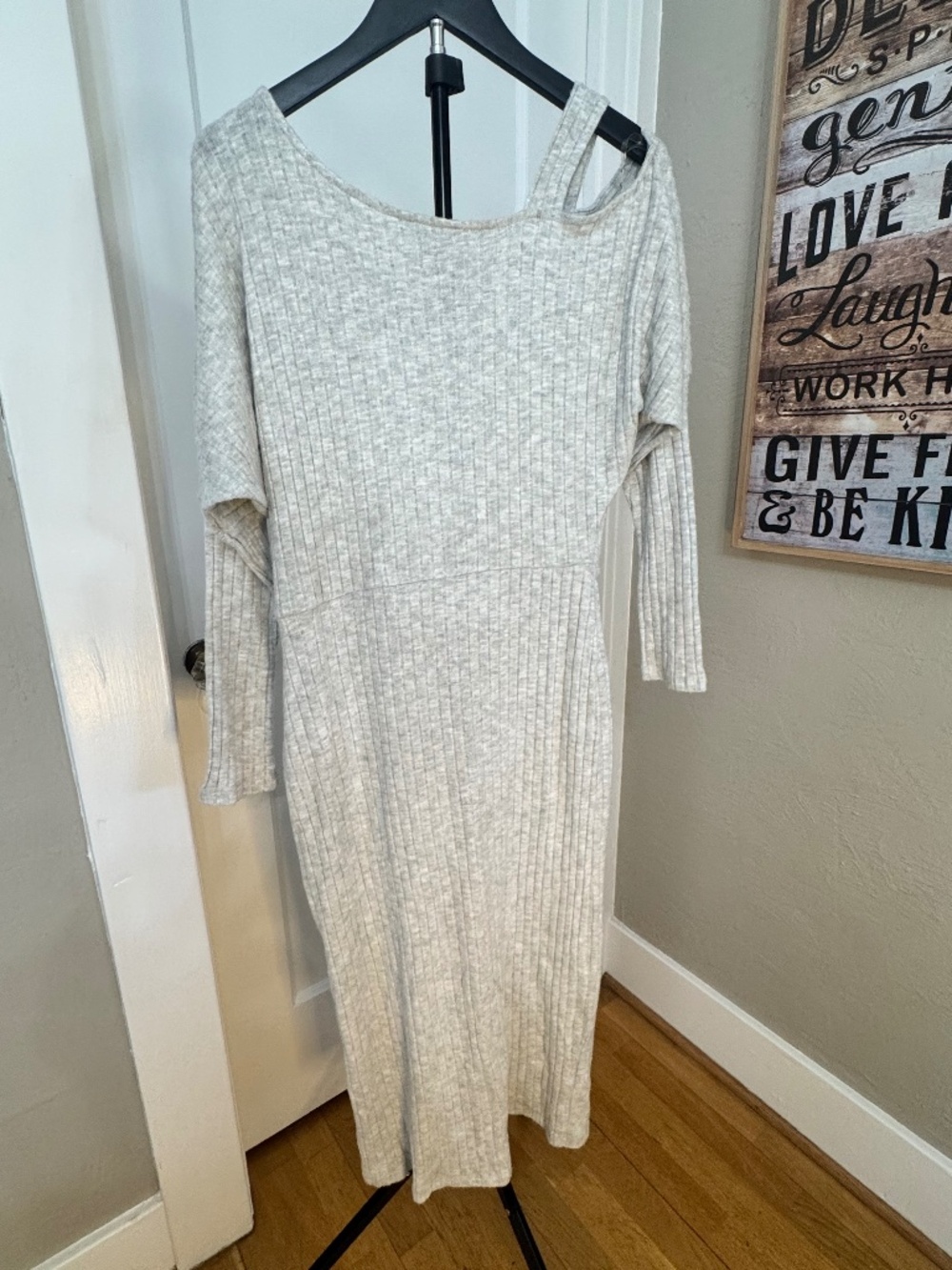 NWT River Island Grey Ribbed Asymmetric Cold Shoulder Midi Dress - US 10